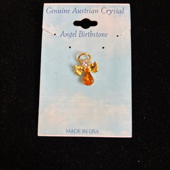 Austrian Crystal Topaz Guardian Angel Pendant Tie Tac VTG NWOT - Picture 2 of 4